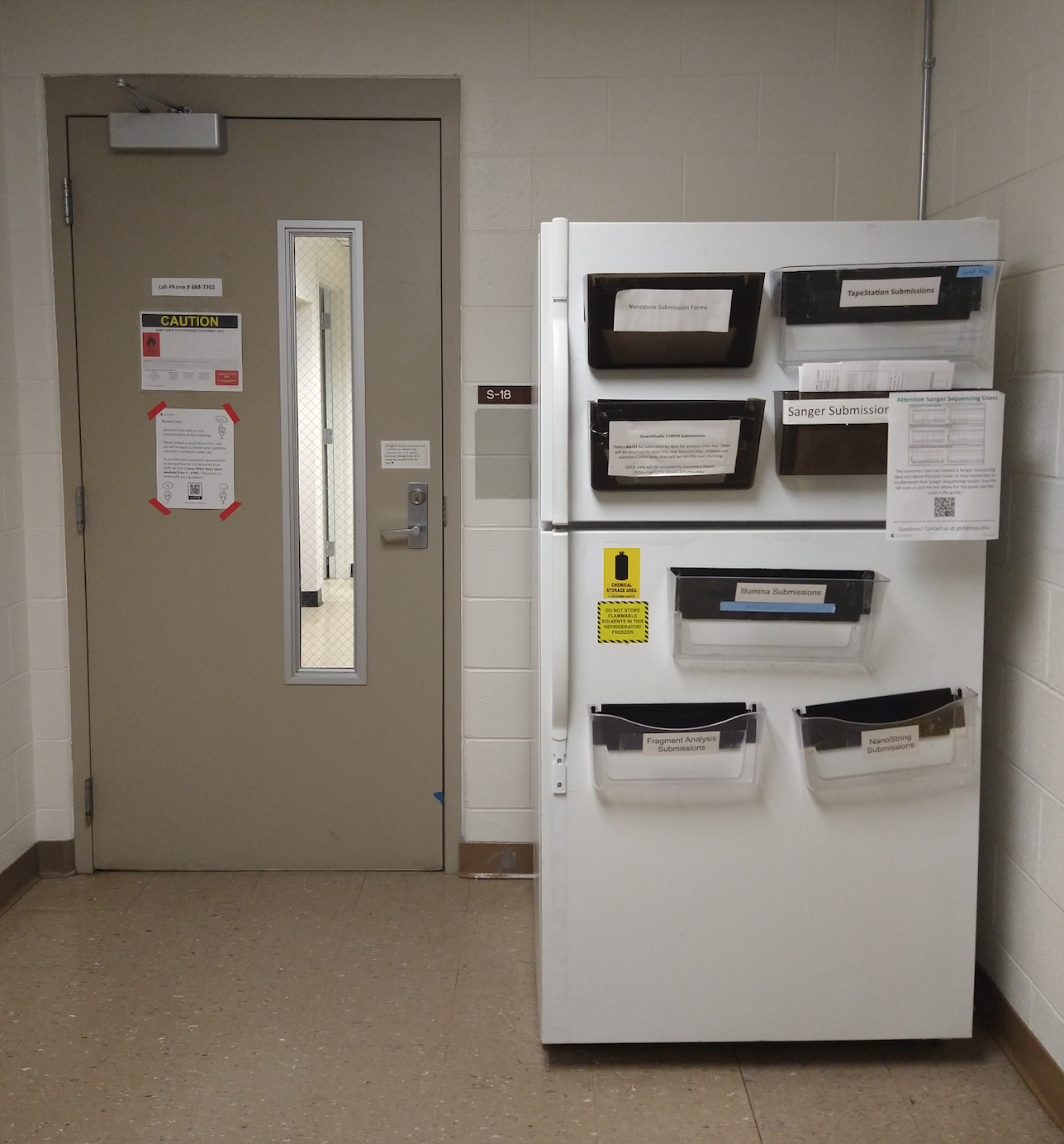 Genomics Core entrance and submission freezer