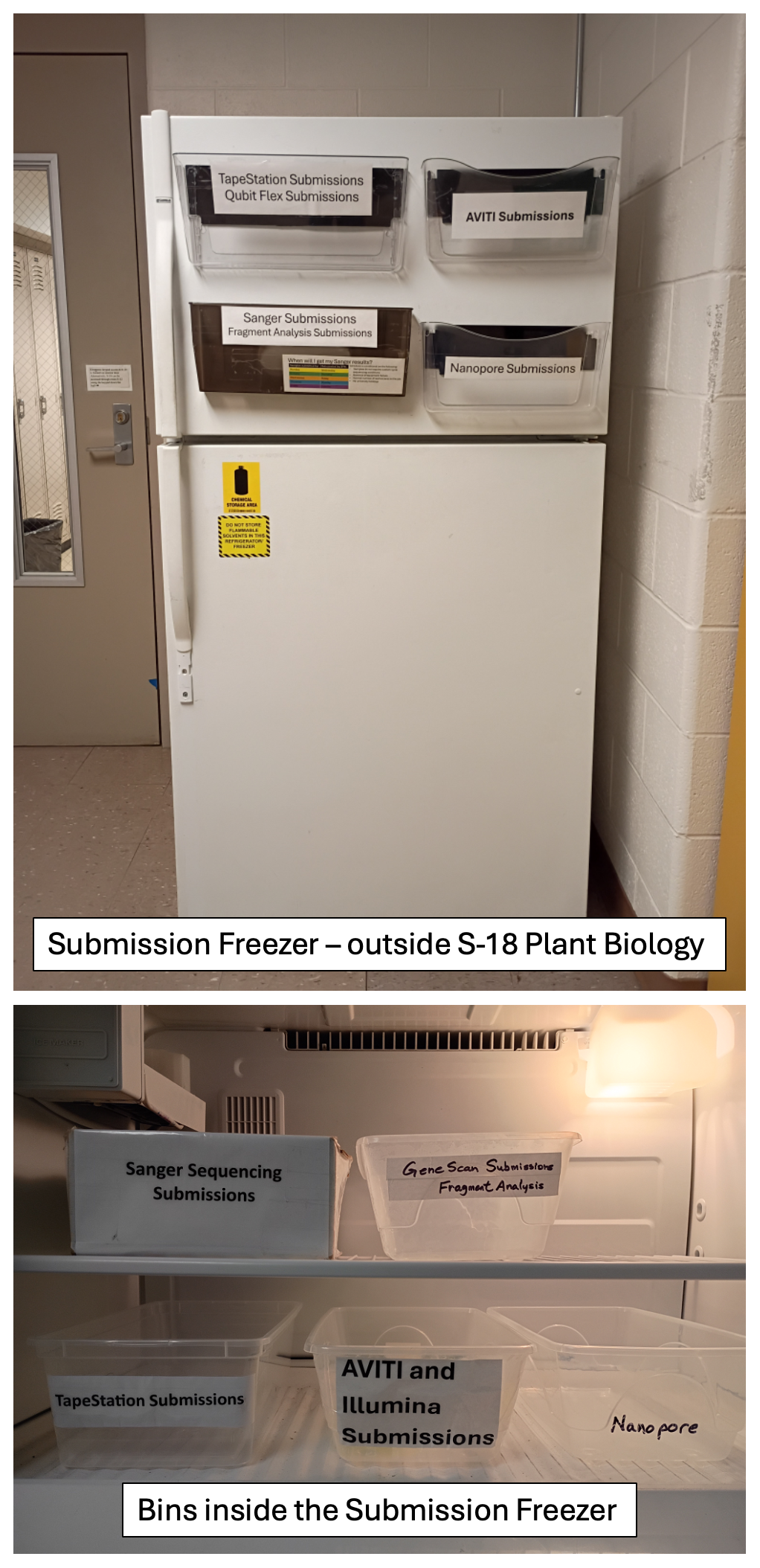 image of freezer with submission baskets and bins